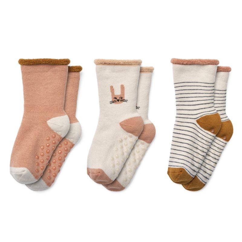 Liewood - Antypoślizgowe skarpetki frotte Eloy Baby Socks 3-pak - Bunny/Sandy mix