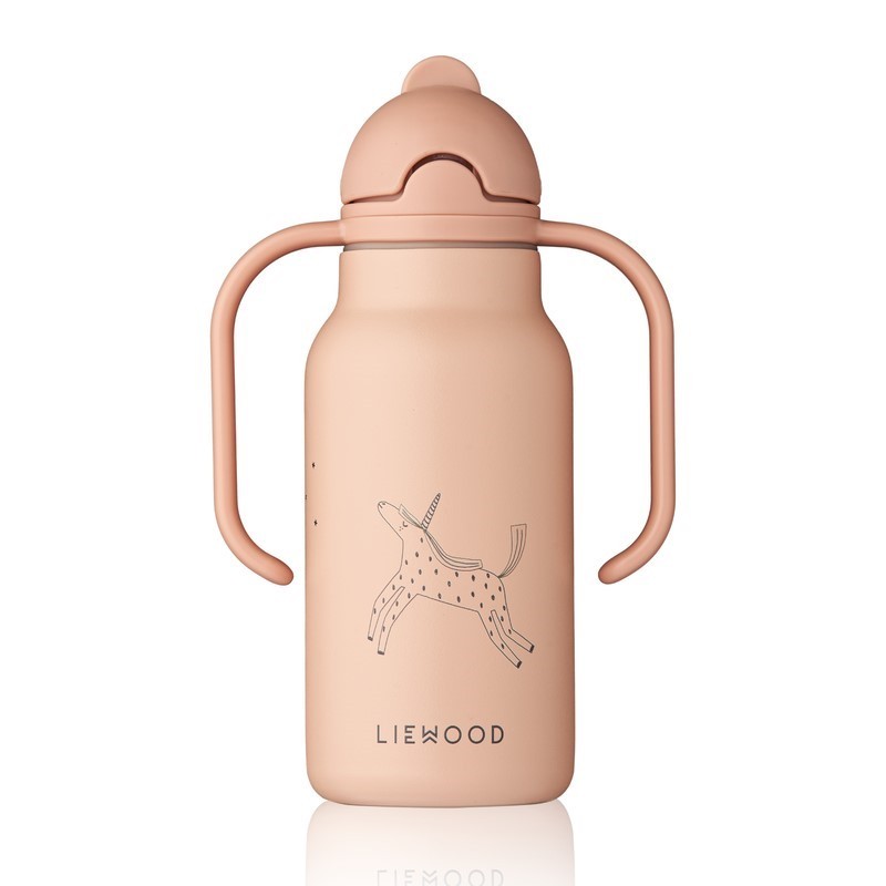 Liewood - Stalowa butelka termiczna ze słomką i uchwytami Kimmie Bottle 250ml - Unicorn/Pale tuscany