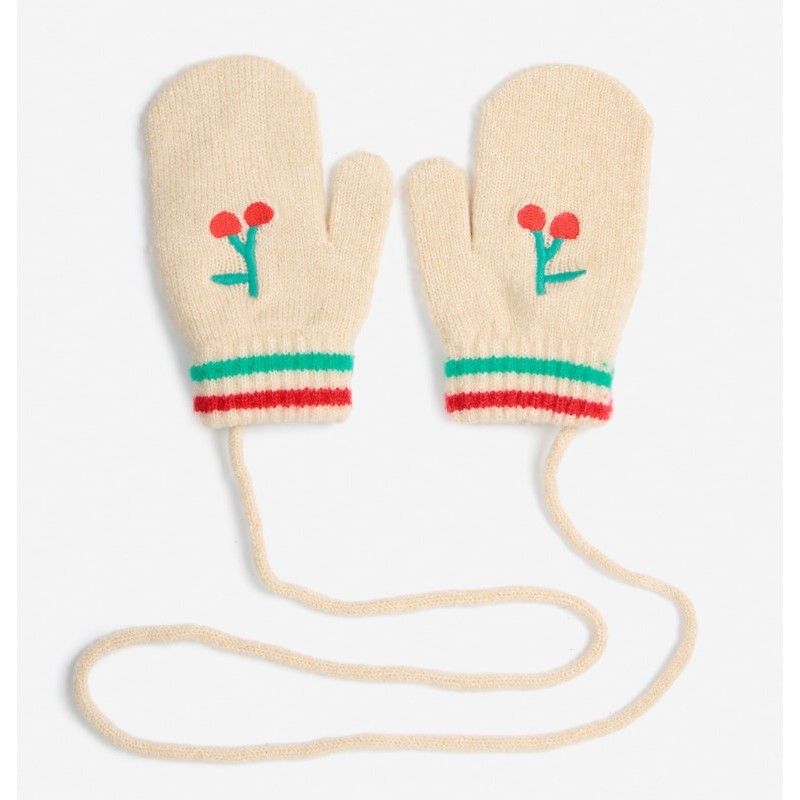 Bobo Choses - Dzianinowe rękawiczki z jednym palcem Baby Cherry knitted mittens - offwhite