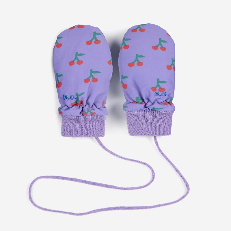 Bobo Choses - Ocieplane rękawiczki z jednym palcem Baby Cherry all over mittens - purple