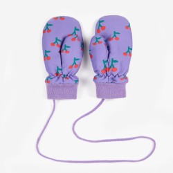 Bobo Choses - Ocieplane rękawiczki z jednym palcem Baby Cherry all over mittens - purple