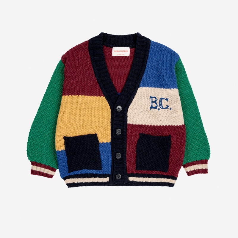 Bobo Choses - Dzianinowy kardigan z guzikami Kids B.C vintage color block - multicolor