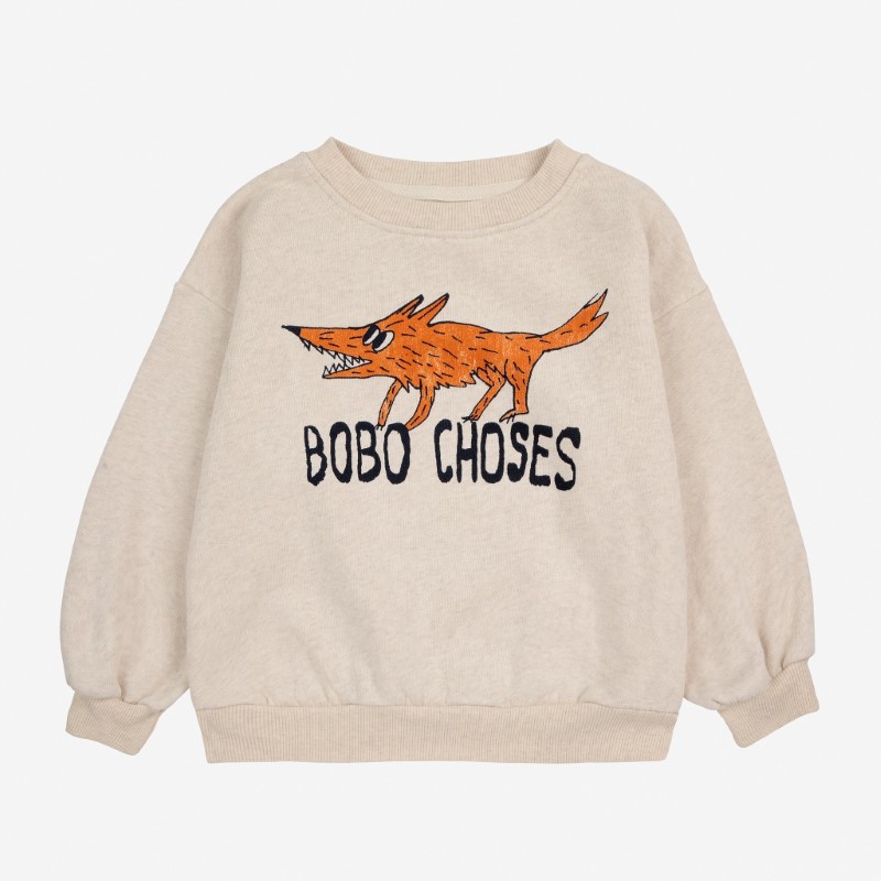 Bobo Choses - Bawełniana bluza z nadrukiem Kids The Clever Fox sweatshirt - offwhite