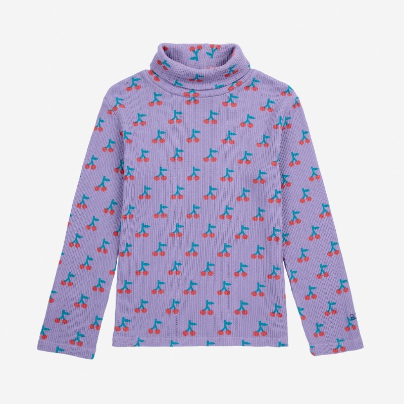 Bobo Choses - Prążkowany longsleeve z golfem Kids Cherry all over - lavender