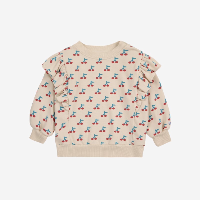 Bobo Choses - Bawełniana bluza z falbankami Baby Cherry all over sweatshirt - white