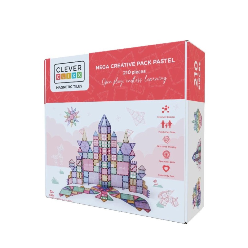 Cleverclixx - Klocki magnetyczne Mega Creative Pack Pastel - 210 el.