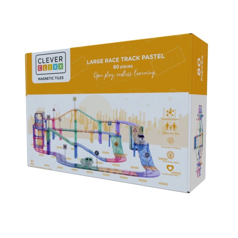 Cleverclixx - Klocki magnetyczne Large Race Track Pastel - 80 el.