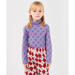 Bobo Choses - Prążkowany longsleeve z golfem Kids Cherry all over - lavender