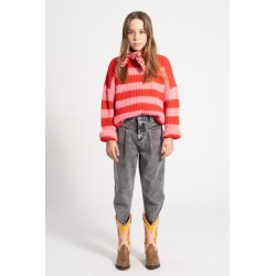 Piupiuchick - Dzianinowy sweter w paski - red & pink stripes