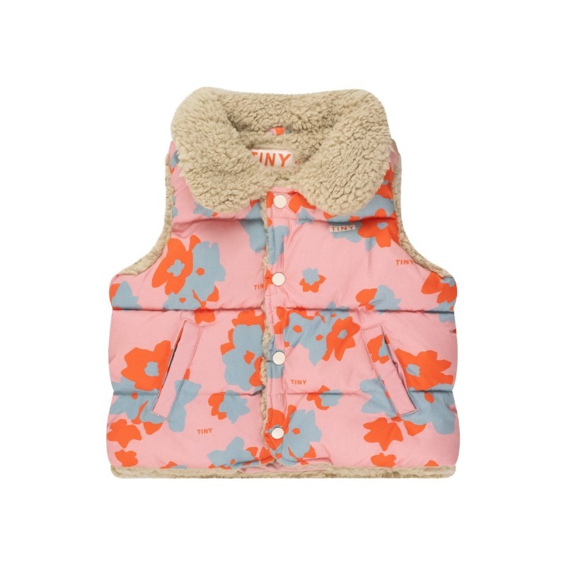 Tinycottons - Ocieplana kamizelka dziecięca FLOWERS PADDED VEST - peach