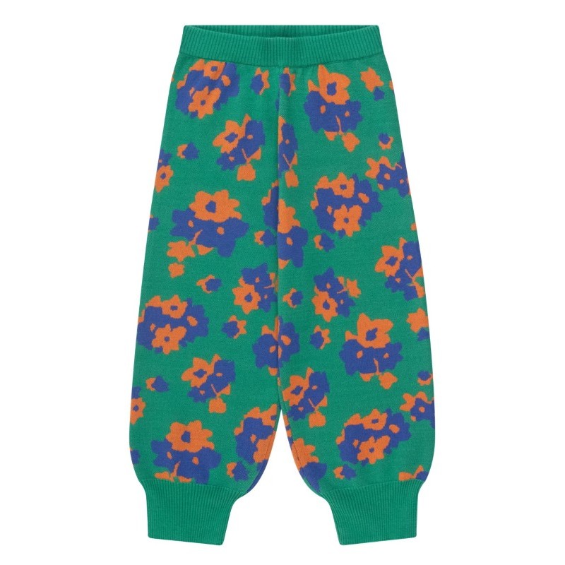 Tinycottons - Żakardowe spodnie dziecięce z domieszką wełny FLOWERS PANT - emerald