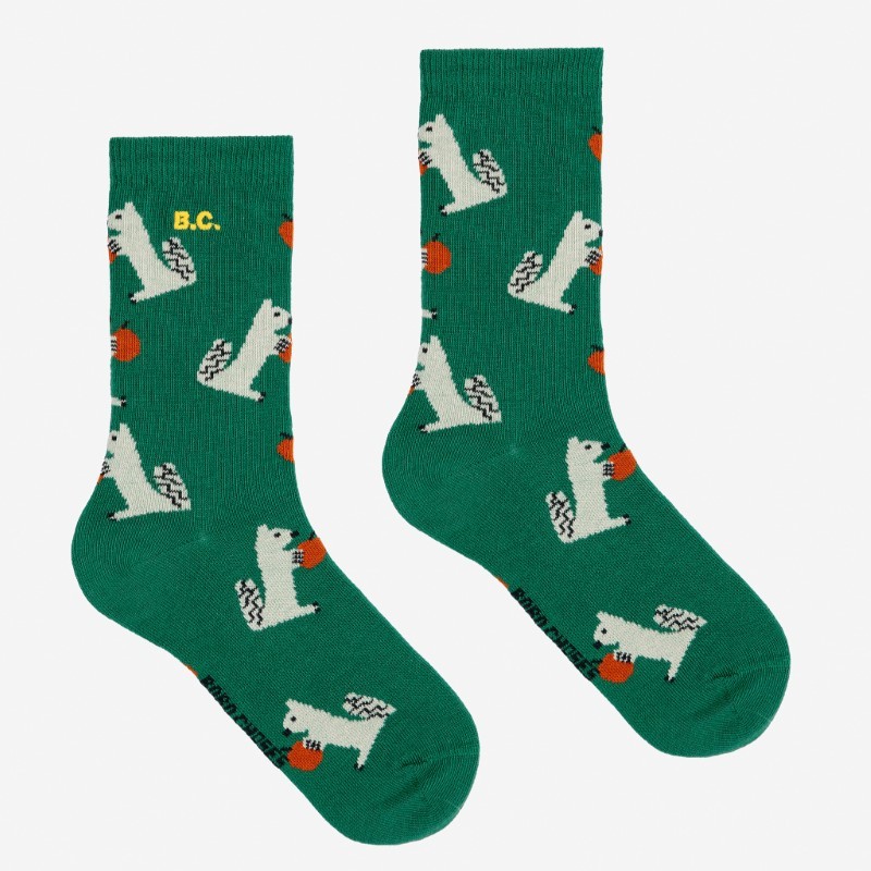 Bobo Choses - Skarpety Kids Hungry Squirrel all over long socks - dark green