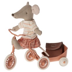 Maileg - Myszka z magnetycznymi łapkami Tricycle Mouse, big sister - coral