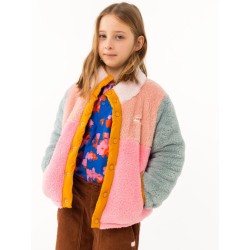 Tinycottons - Dziecięca kurtka ze sztucznego futerka COLOR BLOCK POLAR SHERPA JACKET - wild rose/pink