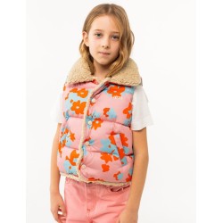 Tinycottons - Ocieplana kamizelka dziecięca FLOWERS PADDED VEST - peach