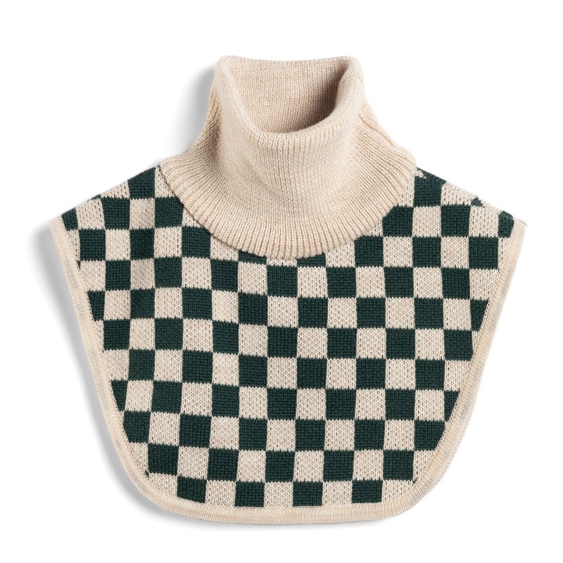 Kid Story - Komin z wełny merino, green chessboard