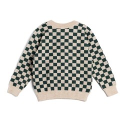 Kid Story - Sweter z wełny merino, green chessboard