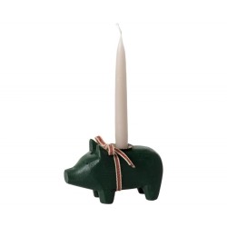 Maileg - Drewniany świecznik bożonarodzeniowy Świnia 5cm, dark green